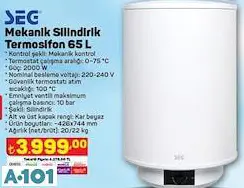 SEG MEKANİK SİLİNDİRİK TERMOSİFON 65 L SEG MEKANİK SİLİNDİRİK TERMOSİFON 65 L